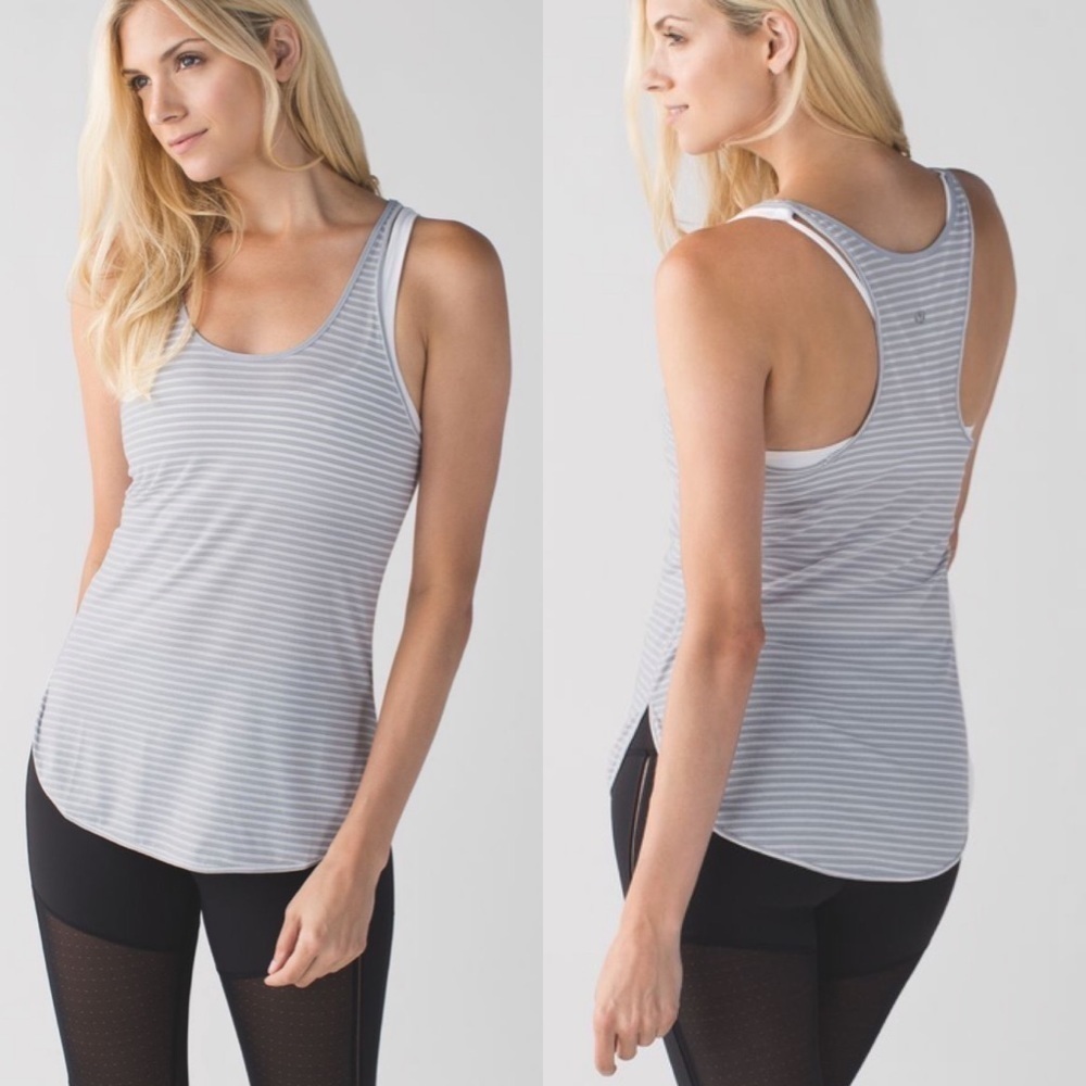 Lululemon What The Sport Singlet Silver Stripe Silver Fox White
